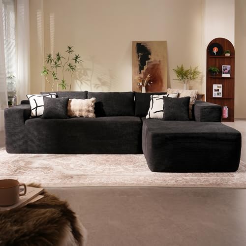 Image of HOOOWOOO Sectional L Shaped Couch,104 inch Assembly Free Modern Minimalist Sofa,Extra Deep Large Sofa Set,Corner Couch in A Box for Living Room(Right Chaise Black Corduroy Uphosted)