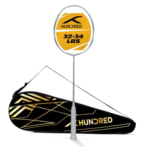 Image of Hundred T-Fusion 300 Unstrung Badminton Racket with Full Cover | 79 Grams | Maximum Tension ≤32 to 34 lbs (White /Silver)