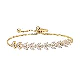 MEEDOZ White Gold/Gold/Rose Gold Plated Marquise Teardrop Cubic Zirconia Classic Tennis Bracelet for Women | Adjustable Slider (Gold)