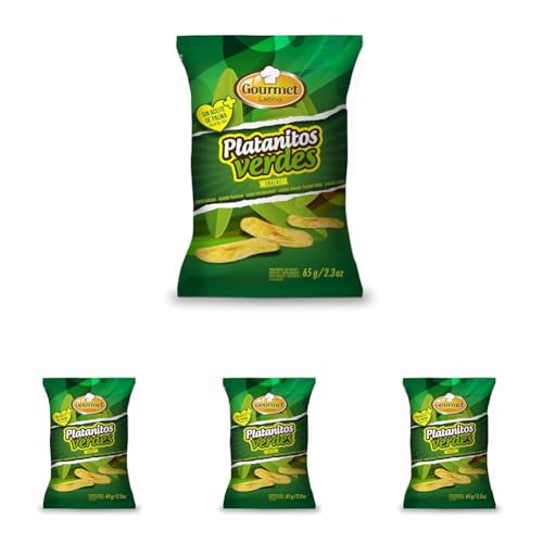 Platanitos Verdes - Bolsa Individual de 65 g - Sabor Salado - Elaborado con Plátano Fresco Verde - Aceite de Girasol 100% - Ideal Como Aperitivo - Gourmet Latino (Paquete de 4)