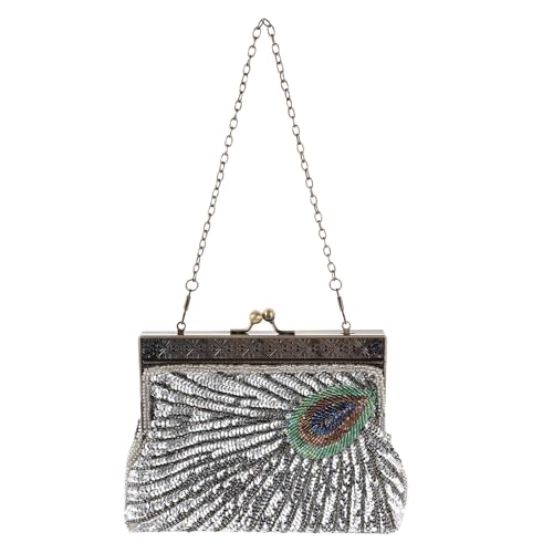 Sac de soirée paon argenté l'accessoire idéal pour banquet et gala