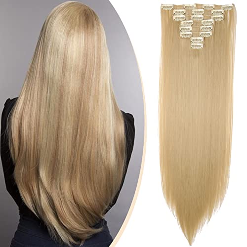 S noilite Extensiones de Cabello Natural Cabeza Llena Hair Extensions Pedazo de Cabello 8 Piezas 18 Clips Larga Recta 58cm Rubio blanqueador golden mix