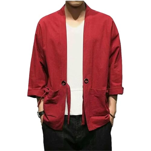 Kimono Haori japonés de diseño bordado artesanal en tejido selecto de lino y algodón