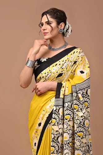 Image of Crafts Moda Pure Cotton Floral Print Saree with Blouse for Women