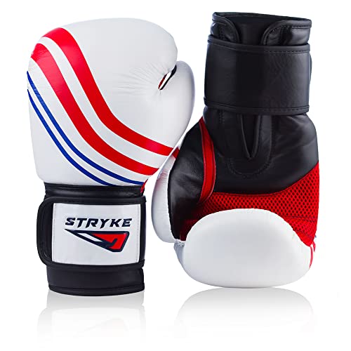 STRYKE Training Boxing Gloves -Leather Punching Gear Equipment with Foam Cushion, Air Mesh, Hook & Loop Closure -Knuckle, Thumb, Fist Protection for Sparring, Mitt Work, Heavy Bag Workout - 14/16 oz