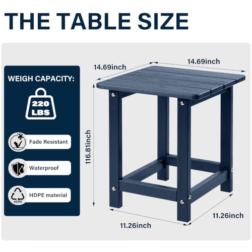 Image of Outdoor Side Table - Square All-Weather HDPE End Table with Wood-Look Finish, Heavy Duty Composite for Patio & Garden (Brown Mixture)