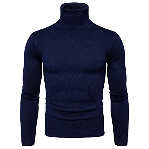 CELANDA Pulls Basique Homme Pull à Col Roulé Chaud Pull en Maille Uni Jumper Manches Longues Chandails Casual Sweatshirt Slim Fit,Bleu,XXX-Large