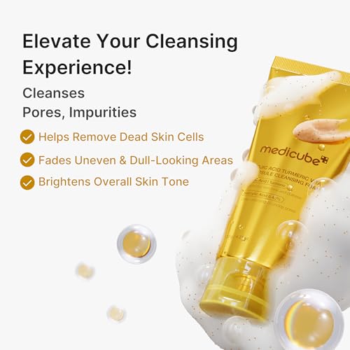 Image of medicube Facial Cleanser Turmeric Capsule Foam Cleanser | for Balancing Uneven Skin Tone & Texture | Fade Appearance of Uneven Patches & Ideal for Use After Spot Care | Korean Skincare, 4.23 oz