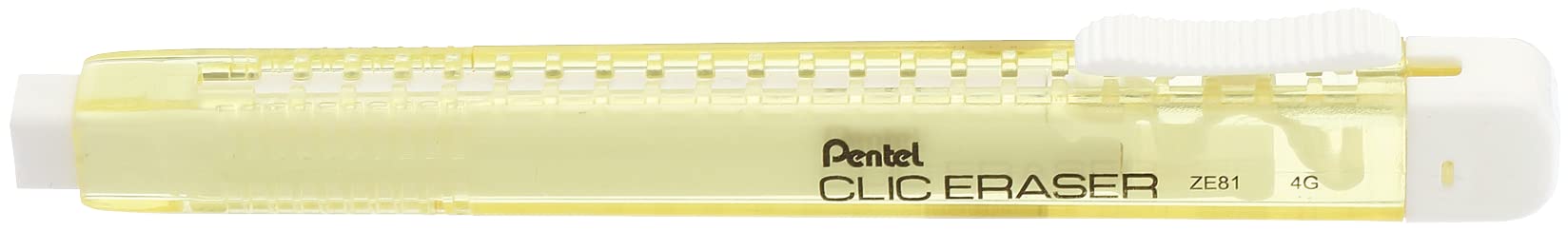 Pentel Clic Eraser ZE81 Rectangular Refillable Eraser Pen, Transparent Yellow Barrel, Pack of 12