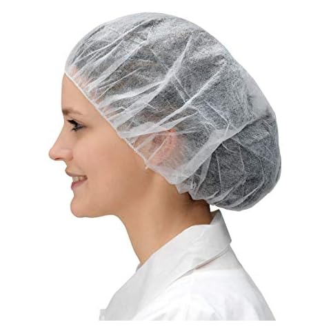 Disposable Bouffant (Hair Net) Caps, Spun-bounded Poly, White Hair Head Cover Net 21 Inches by Careoutfit (100) Cover