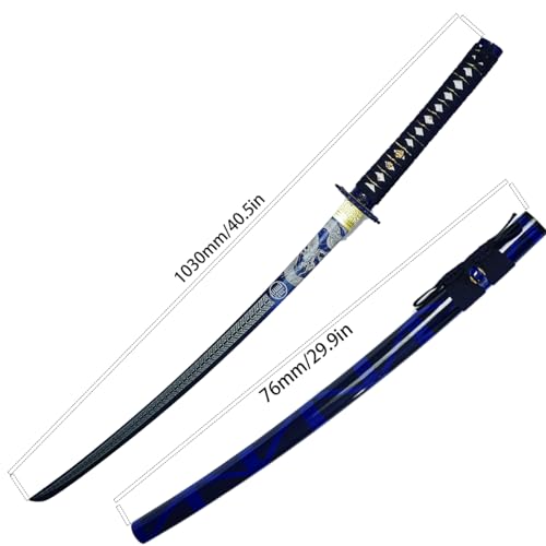 1045 High Carbon Steel Hademade Japanese Katana, Clay Tempered, Functional Blue