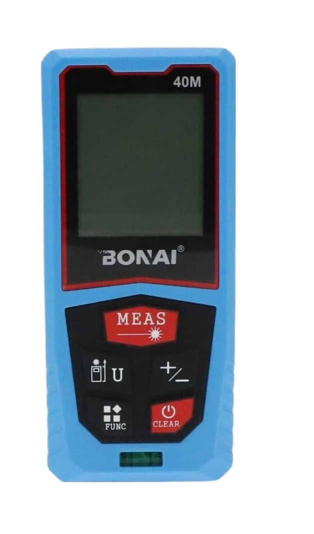 Boss Life style 40M Laser Distance Measure Meter with 1 Bubble Level, Min/In/Ft Unit Switching, LCD Backlit Display, Pythagorean Mode, Area and Volume
