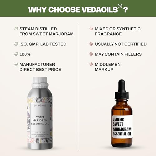 Image of VedaOils Sweet Marjoram Essential Oil 100ml | 100% Pure & Natural Marjoram Oil for Aromatherapy, Diffusers, Skincare, Haircare & Massage