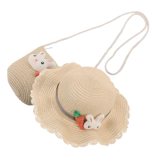 Sombrero de paja infantil para playa y bolso de viaje de niñas para vacaciones de verano