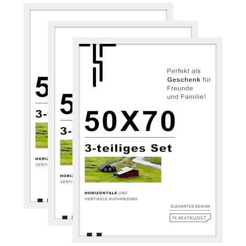 Tinkeps 3er Pack Bilderrahmen 50x70 cm Weiß Bilderrahmen 50x70 Hergestellt aus Holzwerkstoff Rahmen 50x70 Ideal für Fotos Bilder Poster