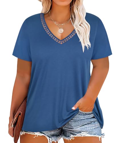Image of RITERA Women Plus Size Tops Tie Dye V Neck Shirt Floral Camo Summer Short Sleeve Tunic Oversized Ladies Blouse XL-5XL