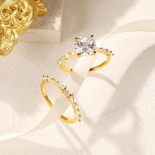 MDFUN 18K Gold Plated Two-in-One Heart/Round/Horse-eye Cubic Zirconia Engagement Promise Rings Eternity Wedding Band for Women3