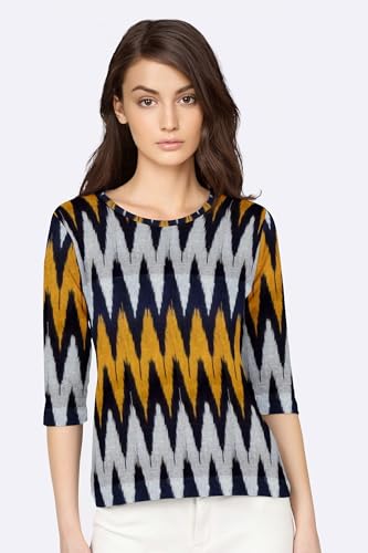 Image of Cotton Pochampally ikat unstitched blouse, Kurthi, long frock fabric material for women (1 meter, 2 meters & 3 meters)