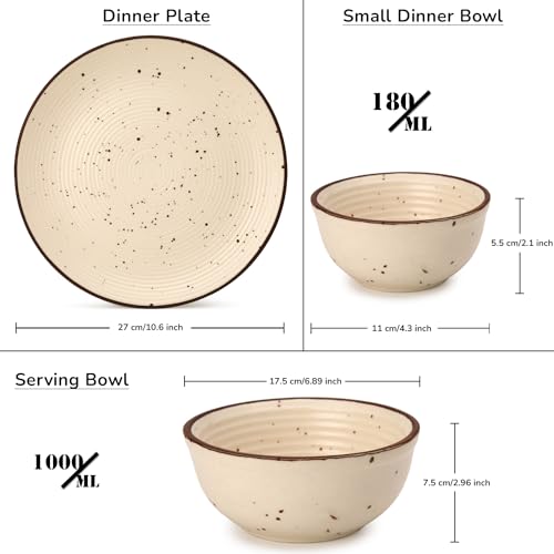 Image of Bodhi House Solid Handcrafted Stoneware Ceramic Dinner Set, Dish Set Serving, Microwave and Dishwasher Safe, Bone-ash Free, Crockery Set for Dining and Gifting (Beg, Pack of 20 (6F+12K+2SB))