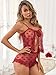 Kolagri Lingerie for Women Sexy Heart Lace Babydoll Mesh Pajamas Set Sheer Sleepwear Bow Ties Cami Nightgown Red XS