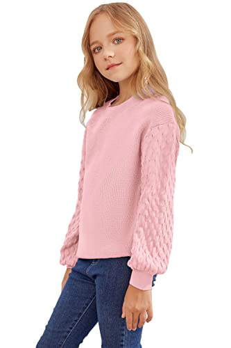 Hopeac Girls Sweaters Kids Crewneck Long Sleeve Knit Clothes Loose Cozy Chunky Hollow Pullover Blouses Pink #TOP2