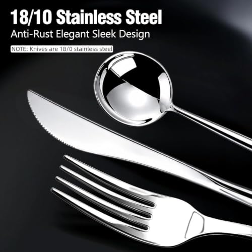 Image of 12 Pcs Silver Slim Handle Stainless Steel Cutlery Set for Dining Table with Spoons and Forks Set + Butterknives - The Perfect Tableware /Flatware