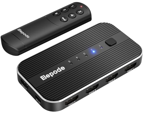 ELEPODE HDMI Switch 5 in 1 Out with Remote - 4K@60Hz, HDMI Splitter Support HDCP2.2, HDR, 3D, Dolby Support, 5 Port Switcher Selector Box with Xbox, PS5/4/3, Fire Stick Roku Blu-Ray Player
