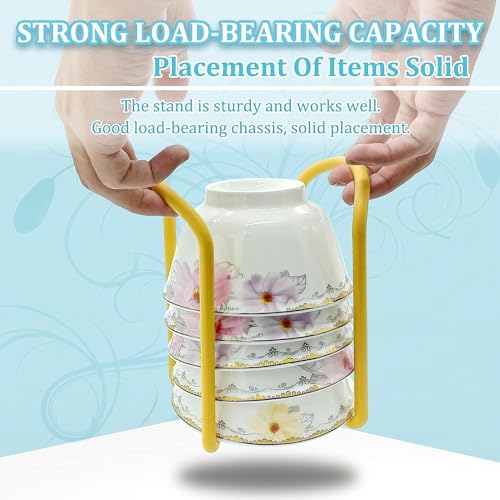 Image of Floor Mount Bowl Drain Rack Organizer, Plastic Tiered Non-Slip Dish Drying Rack, Bowl & Plate Holder, Kitchen Storage Display Stand, Yellow (9.6 x 11.6 x 15.2 cm)