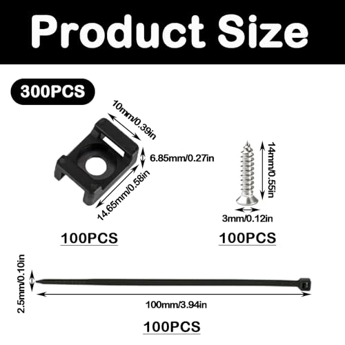 300 Stück Kabelhalter Schraubbar, Kabelbinder Halter, Kabelbefestigung, Kabelschellen zum Schrauben, für Kabelbinder Nylon Sattelhalterung Halterungs mit Schrauben für Kabelbefestigung