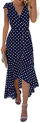 GRECERELLE Women's Summer Floral Print Cross V Neck Dress Bohemian Flowy Long Maxi Dresses PD-Navy Blue-Medium