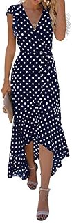 GRECERELLE Women's Summer Floral Print Cross V Neck Dress Bohemian Flowy Long Maxi