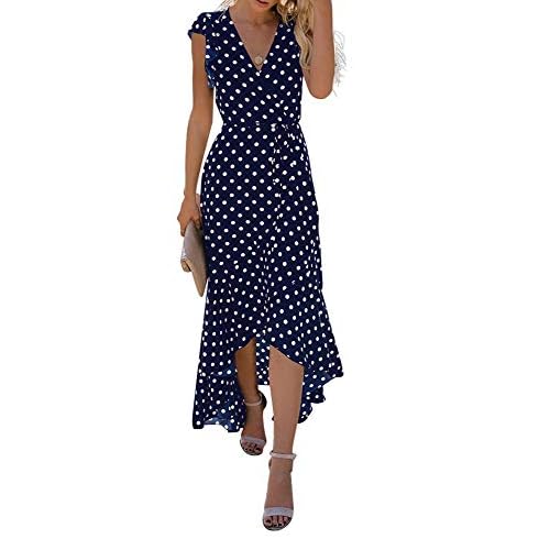 GRECERELLE Womens Summer Maxi Dress Boho Floral Cocktail Midi Polka Dot Wrap Dresses V Neck Casual Party Bohemian Flowy Long Dress for Ladies