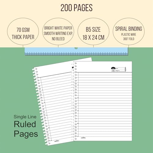 Image of amblitz Spiral Notebook | 18 X 24 CM | B5 Size | School /College Students's Choice for Note Making | 70 GSM Thick White Paper | Diary Size | Personal & Office Use | (200 Pages, RULED Notebook)