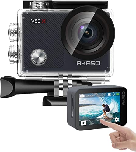 Image of AKASO V50X - Action Camera for Bike with 4k30FPS Touch Screen, Waterpoof Mini Vlogging Camera for Photo and Video, Remote Control 5X Zoom with Helmet Camera Accessories Kit | 4K30fps Recording, 20MP Photo, Electronic Image Stabilization, Lightweight