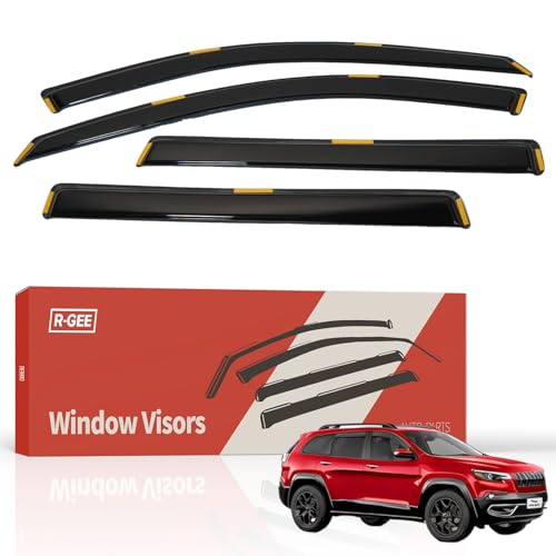 R-GEE in-Channel Window Rain Guards Fit for Jeep Cherokee 2014-2023, Window Vent Wind Deflectors Visors Shades Exterior Car Accessories, 4 Pieces