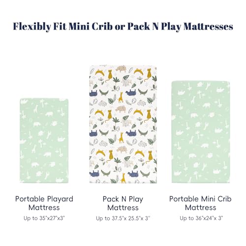 Image of PHF Soft Mini Crib Sheet Set, 2 Pack Silky Comfy Pack N Play Sheets for Boys Girls, Universal Fit for Pack N Play, Playard and Mini Crib Mattresses, Forest & Animal