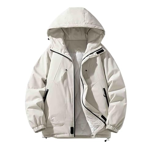 Image of Parka Jacket Mens Hooded Multi Pockets Warm Puffer Jackets Beige XL