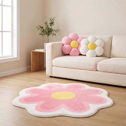 Set de 2 Cojines Daisy y Tapete Flor 4 ft Rosa miniatura 6