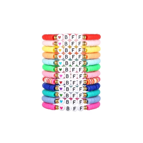 Rrdaily Preppy Stretch Bracelets Set, Best Friends Friendship Bracelets, Colorful Boho Clay Beads Stacked Beaded Bracelets, Party Favors Jewelry Gifts for Women
