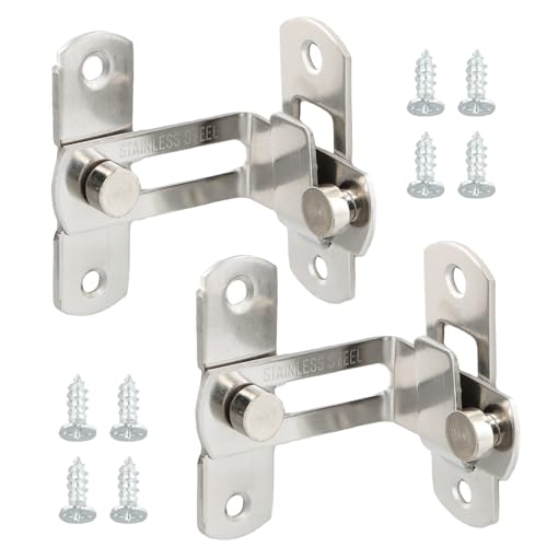 2 Piezas Cierre Puerta Corredera, Pestillo Puertas de Acero Inoxidable, 90°Pestillo Puerta Corredera con Tornillos, para Puertas, Ventanas, Puertas Correderas de Armario (Plata)