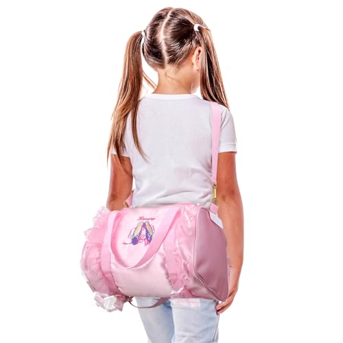 Sac de danse ballet fille rose grand volume avec bandoulière et motif brodé classique - 4