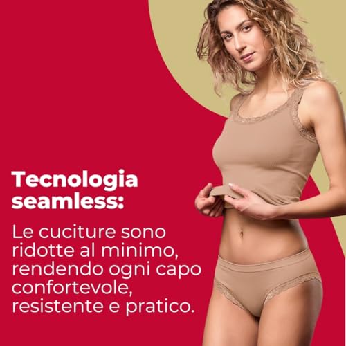 FOCENZA Slip Damen aus Mikrofaseraser mit Spitzendetails, Unterhosen Damen Nahtlose Technologie, 3 Stück Set, Made in Italy (Red – Chocolate – Nude, LXL)