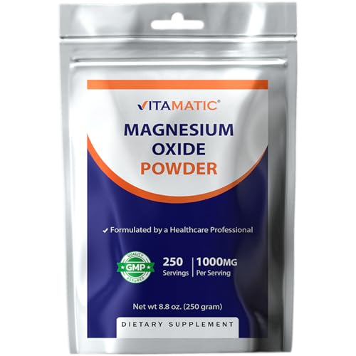 Vitamatic Magnesium Oxide Powder 1000 mg Per Serving 250 Servings High Absorption Magnesium Supplement 600 mg Elemental Magnesium Unflavored