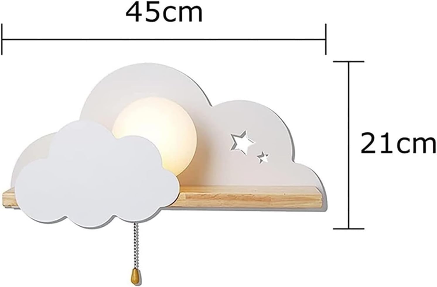 WJJHERRH Lovely Cloud Shape Indoor Wall Light Children's Room Lamp with Rubber Wood Shelf and Pull(Pink)