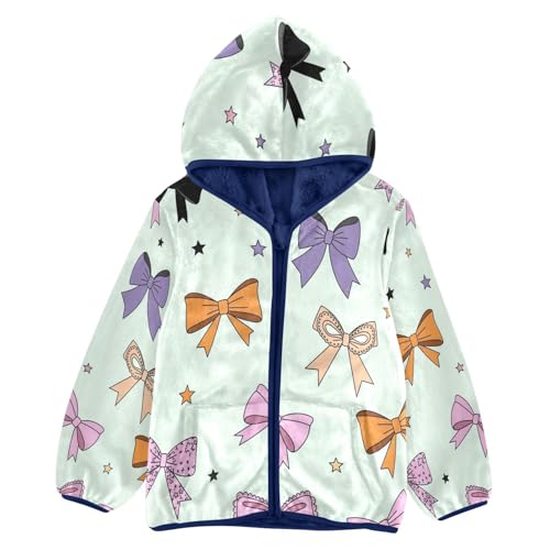 Colorful Bows and Stars Toddler Fleece Jacket Girl Boys Hooded Fleece Jacket Coat Warm Outwear Zip-up 3-10T