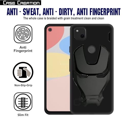 Image of COVERLY Official 3D Touch Feel Trending Marvel Avengers Logo Mask Soft Rugged Grip Silicone Iron Man Super Power Cartoon Movie Engraved Silicone Matte Back Cover for Google Pixel 4A H870 - Black