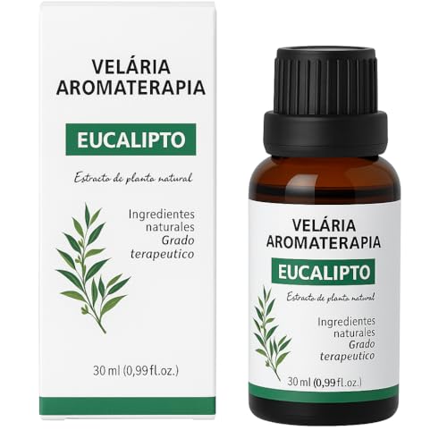 Velària Aceite Esencial de Eucalipto 100% Natural Orgánico y Puro. Aromaterapia, Humidificador Grado Terapéutico, Frasco con Goteo 30ml frasco mediano