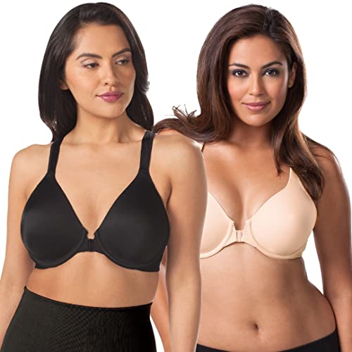 Leading Lady Brigitte Racerback Front-Closure Bra - Molded, Padded, Seamless T-Shirt Bra - Size Range Includes Plus Size Bras For Women (Black And Nude, 44B, 2 Pack) #TOP17