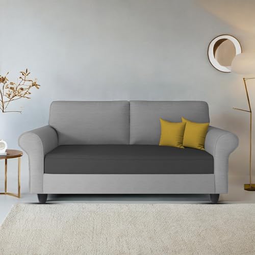 Image of BRAXTONE Aaron 2 Seater Sofa Set for Living Room (Black Grey Fabric) Premium Fabric Sofa