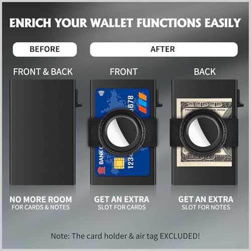 Slim Airtag Holder for Card Holder, UpLook Air Tag Holder for Pop Up Wallet, Anti-Lost Air Tag Accessories with Elastic Cash Strap (Leather Version - Black)4
